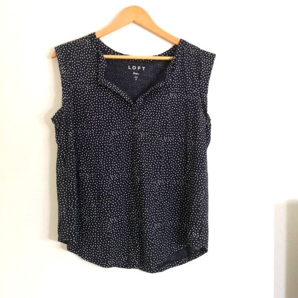 NWOT LOFT 100% Linen Knit Polka Dot Sleeveless Top Size S
